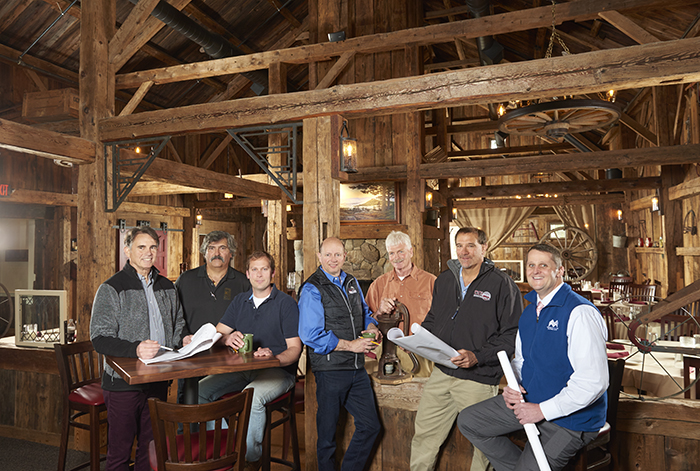 Collaborators include (left to right): Ward D'Elia, Samyn and D'Elia Architects, PA; Chris Maroun, Miracle Farms; Caleb King, Natt King Stoneworks; Greg Branzetti, The New Woodshed; Stephen Coombs, Coombs Historic Restoration; Jeff Downing, Conneston Construction; Marcus Weeks, MVSB.